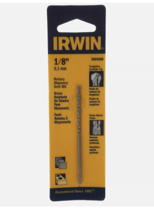 Irwin 5026000 1/8" Rotary Masonry Tungsten Carbide Tip Drill Bit