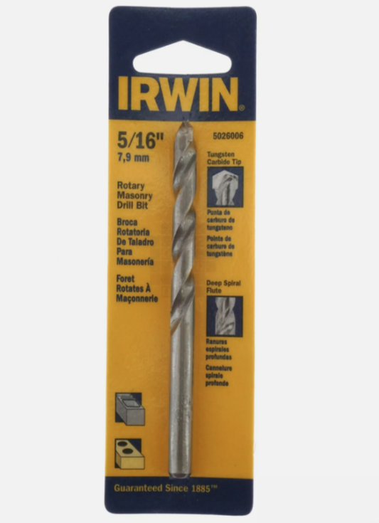 Irwin 5026006 5/16" Rotary Masonry Drill Bit, Tungsten Carbide Tip