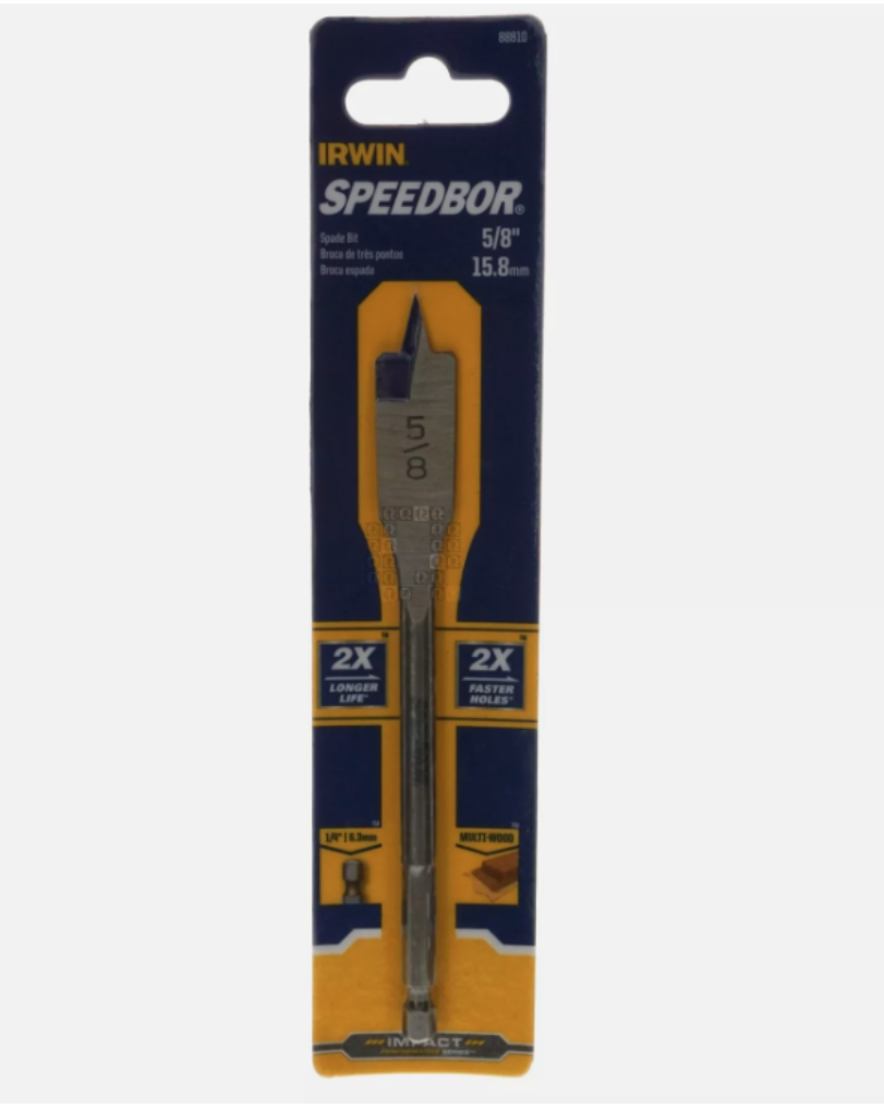 Irwin Industrial Tools 88810 SPEEDBOR 5/8" x 6" Standard Length Impact Spade Bit, 1/4" Hex Drive