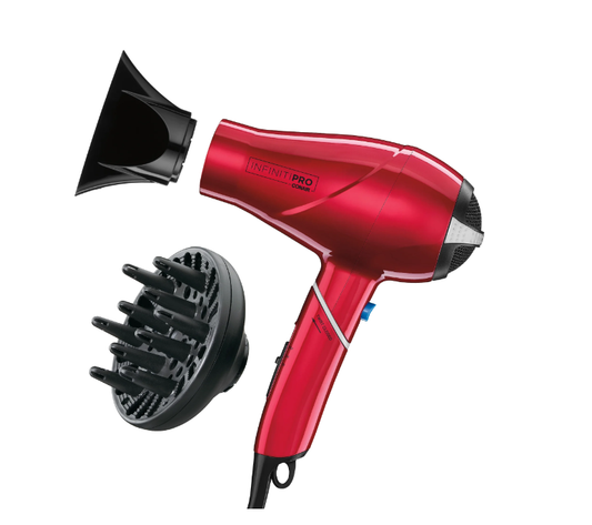 InfinitiPRO by Conair Travel Size Compact with Folding Handle Professional Ionic Hair Dryer, 1875 Watts, Red